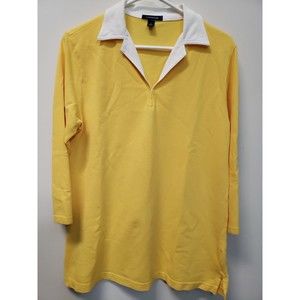 Lands End Womens Top Pullover vneck sz Med yellow 3/4 sleeve